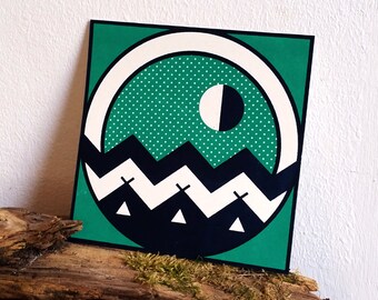 The Great Outdoors mini screen print minimal landscape poster by Or8 Design