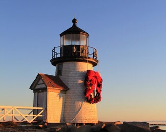 Nantucket Holiday Lighthouse Photography Brant Point Light Cape Cod Art Nautical Decor Coastal Photograph New England Photo