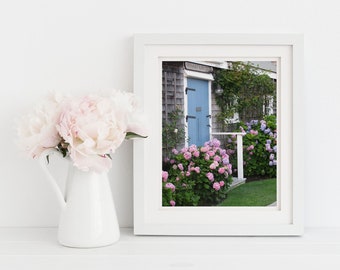 Cape Cottage Photography Hydrangeas Coastal Summer Beach Wall Art Rustic Landscape Photograph Ocean Nautical Decor Cape Cod Art Hydrangea