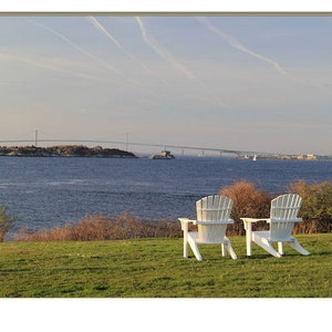 Newport Adirondack Chairs Photography Rhode Island Castle Hill RI Coastal Home Decor Nautical Wedding Anniversary Gift Two Adirondack Chairs