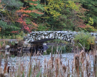 Stone Bridge Fall Photography Foliage New England Autumn Wall Decor Hopedale Pond Photograph Rustic Woodland Massachusetts Print Nature Art