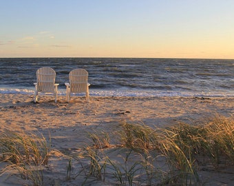 Photographie de Chatham Beach Cape Cod Chaises Adirondack Design d'intérieur côtier de Lower Cape