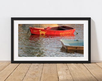 Nantucket Boat Photography Yellow Dog Boat Photograph Cape Cod Print Nantucket Harbor Row Boats 10x20 Photograph Panoramic
