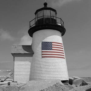 Nantucket Lighthouse American Flag Photography Cape Cod Art Nautical Decor Coastal Photograph Brant Point Light Summer New England Photo image 7