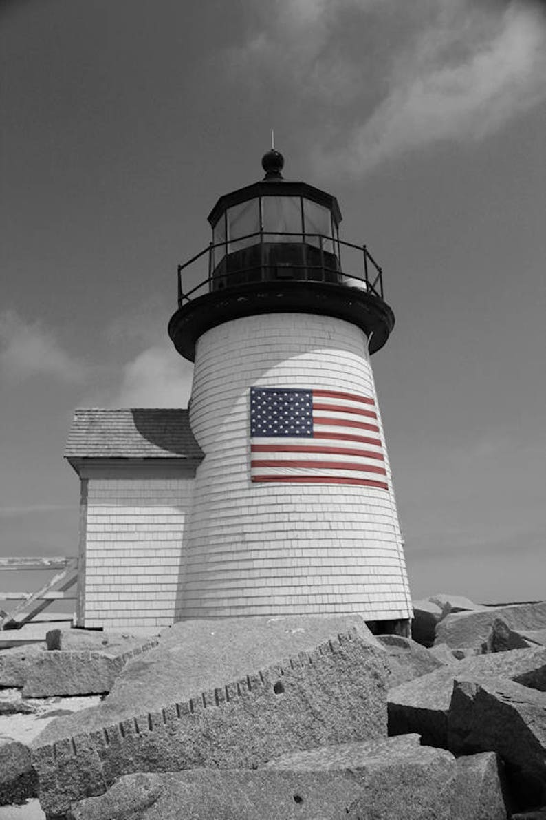 Nantucket Lighthouse American Flag Photography Cape Cod Art Nautical Decor Coastal Photograph Brant Point Light Summer New England Photo image 7