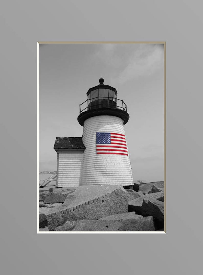 Nantucket Lighthouse American Flag Photography Cape Cod Art Nautical Decor Coastal Photograph Brant Point Light Summer New England Photo image 6