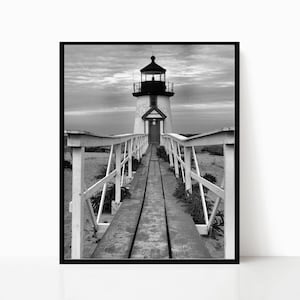 Nantucket Brant Point Lighthouse Photography Lighthouse Black White Wall Art Nautical Decor Coastal Photography New England Fine Art Print