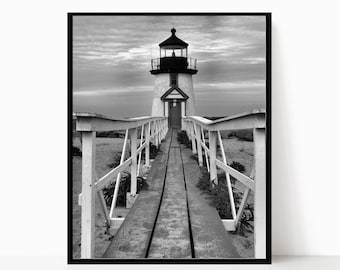 Nantucket Brant Point Lighthouse Photography Lighthouse Black White Wall Art Nautical Decor Coastal Photography New England Fine Art Print