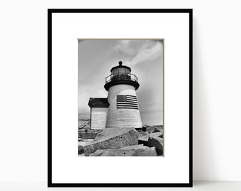 Flag Lighthouse Photography Nautical Photograph Coastal Decor Beach Style Patriotic Nantucket Cape Cod ACK Print Seaside American Flag