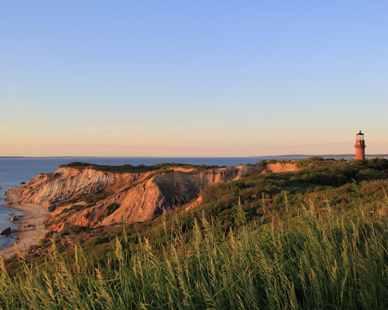 Aquinnah Light Martha's Vineyard Photography Gay Head Light Photograph Aquinnah Cliffs Cape Cod Print Nautical Wall Decor Coastal Design MV image 1