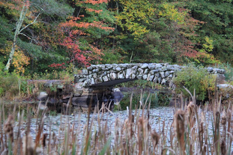 Stone Bridge Fall Photography Foliage New England Autumn Wall Decor