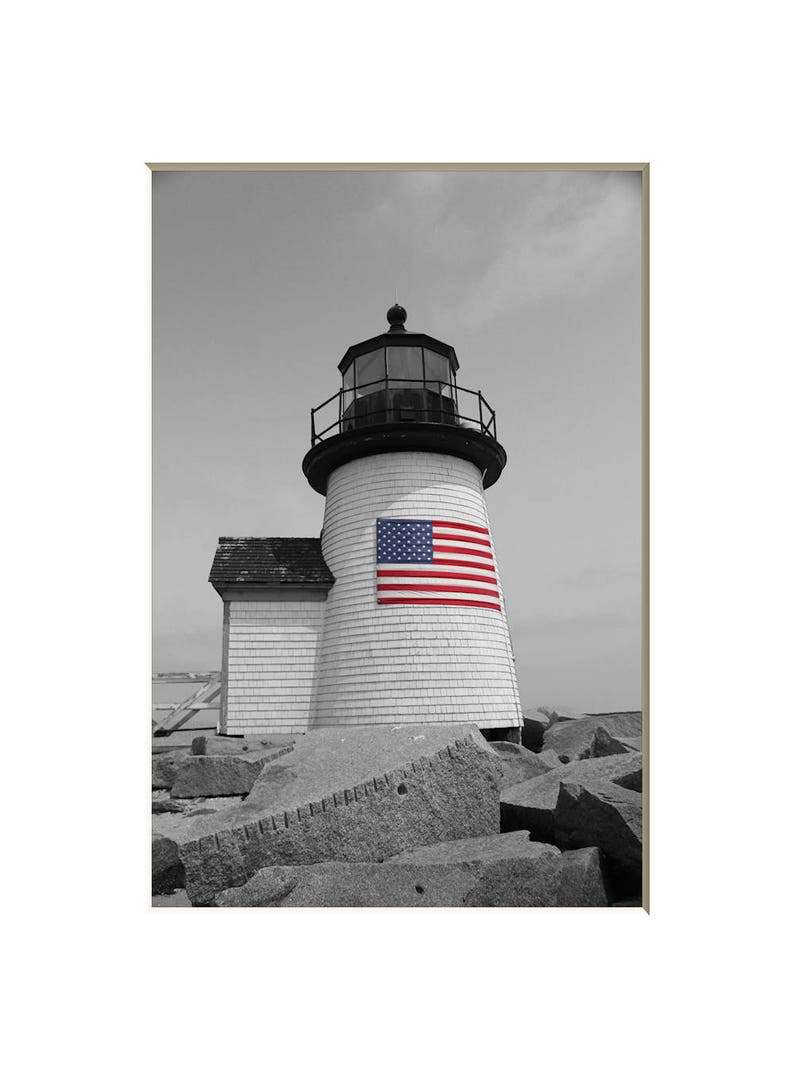 Nantucket Lighthouse American Flag Photography Cape Cod Art Nautical Decor Coastal Photograph Brant Point Light Summer New England Photo image 4
