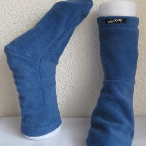 Damen Kuschelsocken Bettsocken aus Fleece - Uni Blau