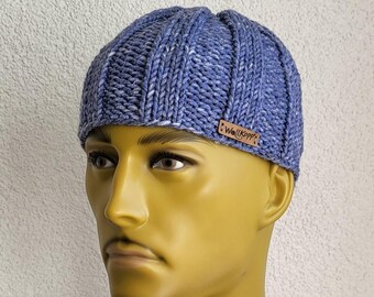 Herenpet, hoed, beanie in DJ Ötzi-stijl, blauw-wit gemêleerd
