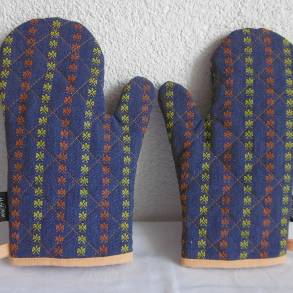 Ofenhandschuhe Topfhandschuhe Jeans (1 Paar) mit Farbstreifen