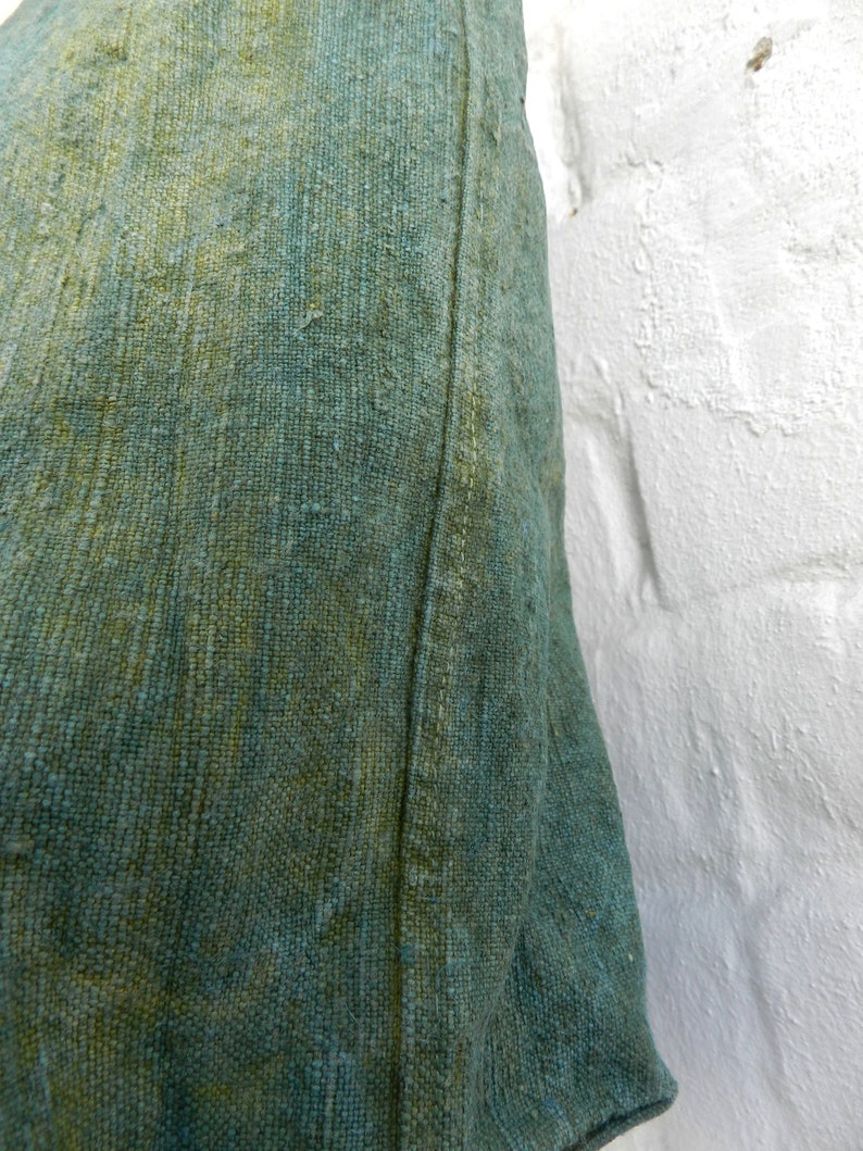 Basil Green Linen Market Bag natural Indigo and Pomegranate extracts hand dyed 34x48x12 cm 13x19x5 inches