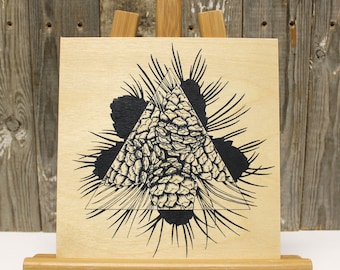 WHITEBARK PINE >>> Navy Silkscreen on Birch Wood 8" x 8" Flat Panel