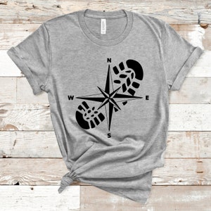 Compass Shirt, Compass Footprint Shirt, Compass t-shirt, Nature, Outdoor hiking shirt, Gift for her, Camping lover, Gift for him, trekking
