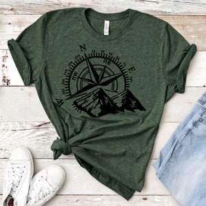 Compass Shirt, Compass Mountain Shirt, Camping Shirt, Outdoor Shirt, Adventure Shirt, Hiking Shirt, Gift for Him, Gift for Her, Gift for Dad