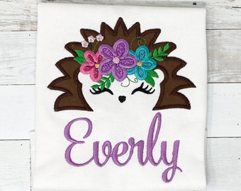 Little Hedgehog Name Shirt, Girls Hedgehog Name Shirt, Hedgehog Embroidered Shirt, Animal Shirts, Embroidery Birthday Shirt, Gift for Girl