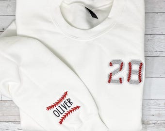 Baseball-Nummer gestickter Name des benutzerdefinierten Kindes auf dem Ärmel Glitter-Nummer Unisex-Sweatshirt Spieltag-personalisiertes Hemd