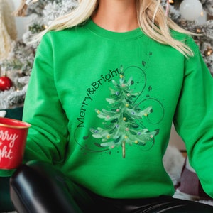 Merry and Bright Christmas Tree Sweatshirt, Merry N Bright Tree Top, Christmas Tree Shirt, Merry & Bright Sweater, Unisex Heavy Crewneck