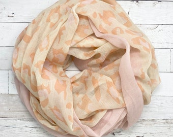 Peach with Pink accent Leopard SnoodScarf