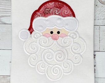 Santa with swirling Beard Shirt for girls, Christmas Santa Embroidery Shirt for girl, Embroidery Santa Top, Winter shirt girls, customizable