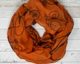 Orange Bike Bicycle Scarf or Infinity Circle Eternity Loop Scarf