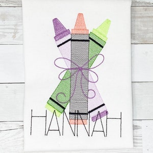 Crayon Name Shirt, Girls Back to  School Shirt, Embroidery Shirt, Back to school embroidered Shirt, Gift for Girl