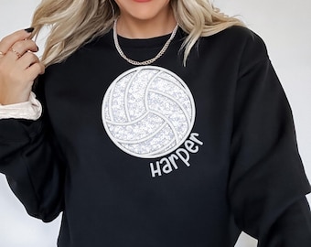 Custom Name Volleyball Sequin Sweatshirt Embroidered Volleyball Crewneck, Volleyball Player Gift, Team Spirit Sweatshirt, Volleyball Mom Top