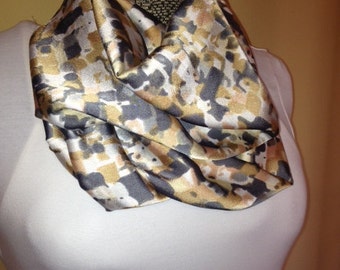 Gray, tan and white Infinity circle loop eternity scarf
