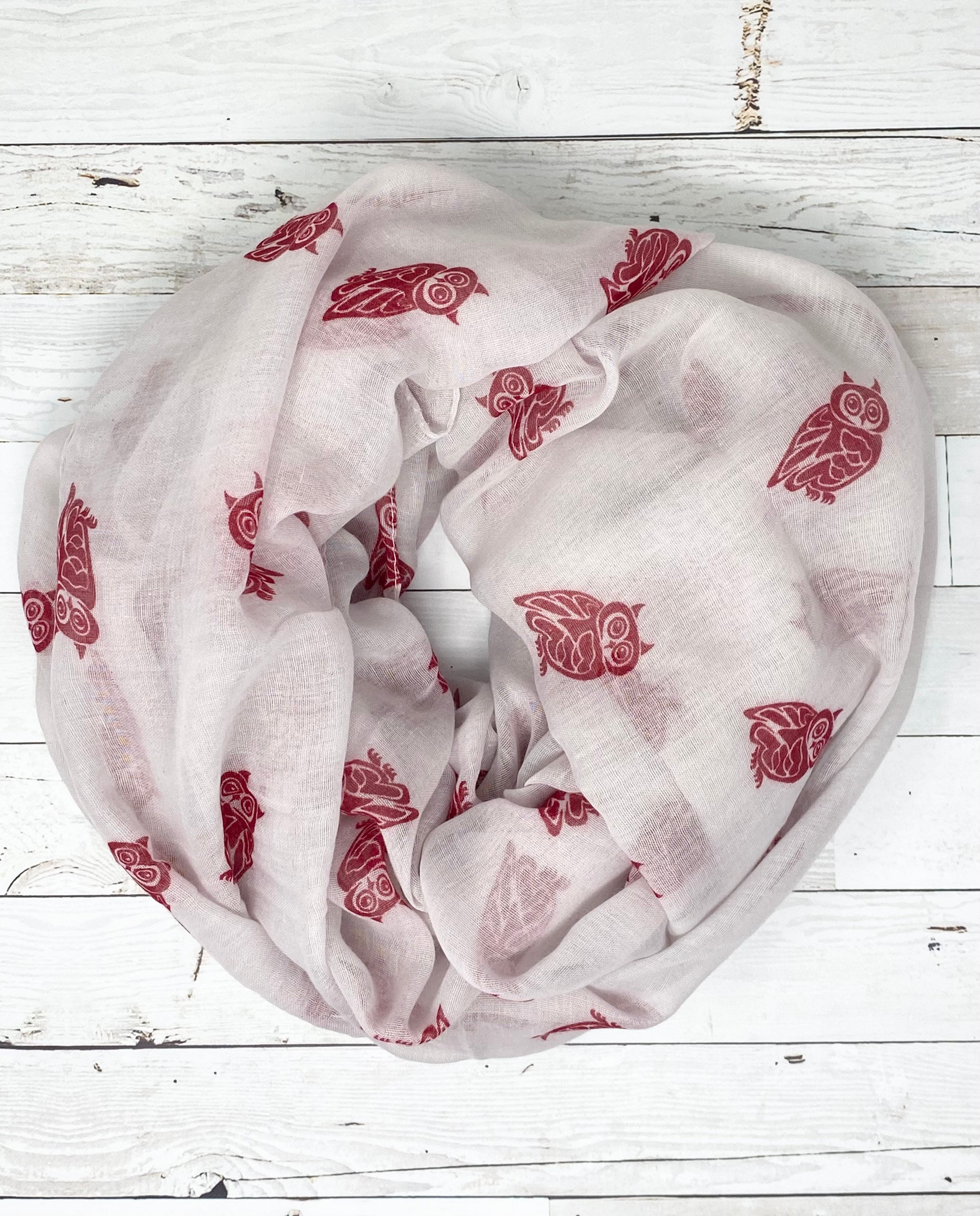 White with red owl scarf