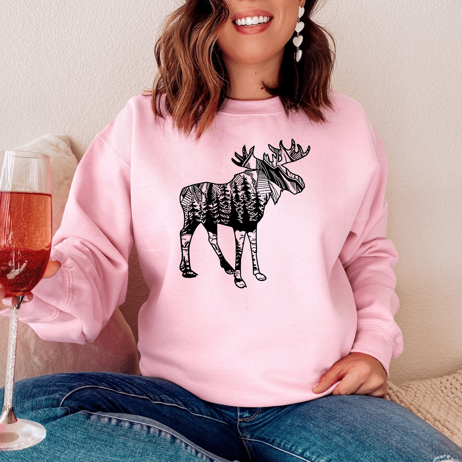 Embroidered Plaid Moose Sweatshirt