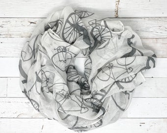 White with Gray or Black print Bike Bicycle Scarf
