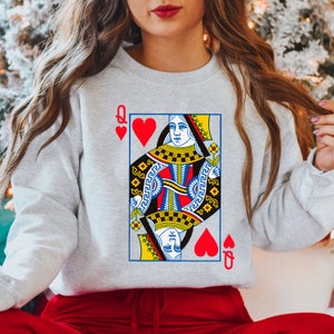 Sudadera Queen of Hearts, Suéter De Naipes, Camisa De Juego De Cartas, Sudadera De Poker, Sudadera De Juego, Sudadera Unisex Crewneck