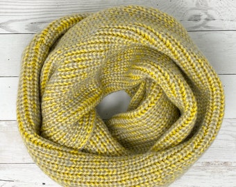 Yellow and Gray knit Scarf Cowl Chunky Super Soft Neck Warmer Circle Loop Infinity Scarf