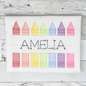 Crayon Name Shirt, Girls Back to  School Shirt, Embroidery Shirt, Back to school embroidered Shirt, Gift for Girl