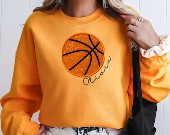 Personalized Sequin Basketball Sweatshirt Custom Name Game Day Crewneck
