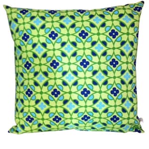 Lime green with Navy and Light Blue pattern Throw Decorative Pillow with insert included 18x18 inch with Home Decor Fabric on both sides
