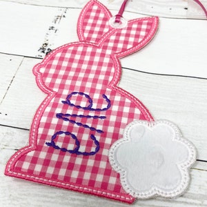 Gestickter Stoff Hase Namensschild, personalisierte Taschenanhänger, Ostern Korb Anhänger, Partygeschenke, Ostern Korb Namenskarte