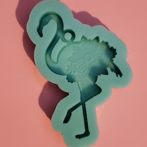Flamingo with flowers, Flamingo silicone keychain or pendant mold
