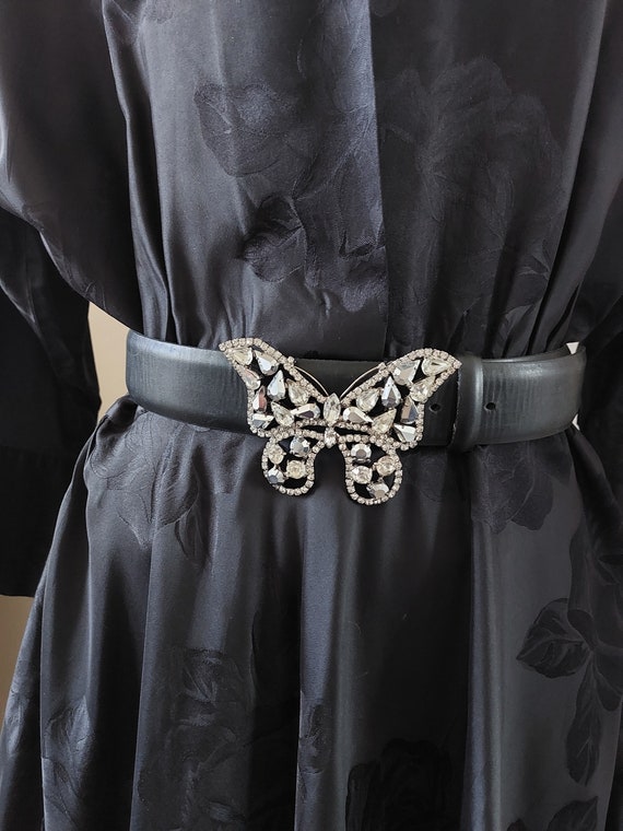 Vintage Jaeger black leather belt - Swarovski but… - image 8