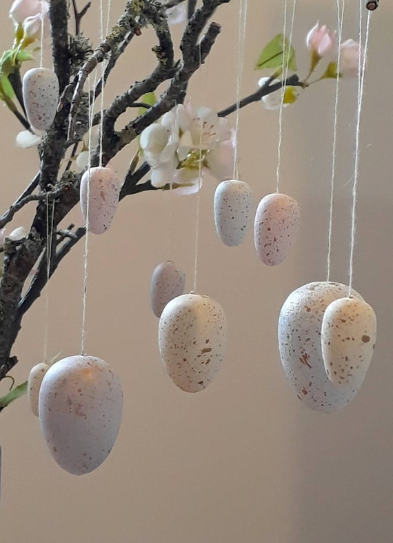 Set Of Mini Hand Painted Speckled Wooden Hanging Easter Eggs Etsy