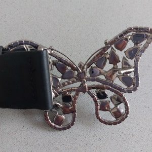 Vintage Jaeger black leather belt Swarovski butterfly crystal buckle Size small Made in England image 3