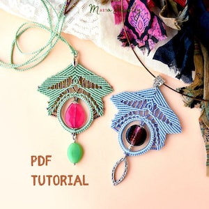 PDF tutorial - Macrame necklace - Spring fruit, DIY, beaded micro macrame pendant