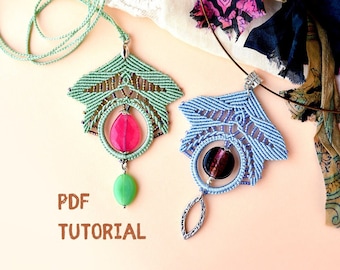 PDF tutorial - Macrame necklace - Spring fruit, DIY, beaded micro macrame pendant