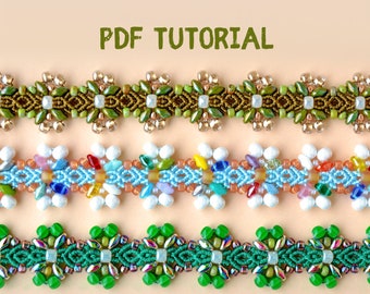 PDF tutorial - Floral beaded macrame friendship bracelet, DIY