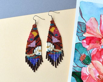 brown colorful Fringe earrings inspired by Wassily Kandinsky/'s abstract art