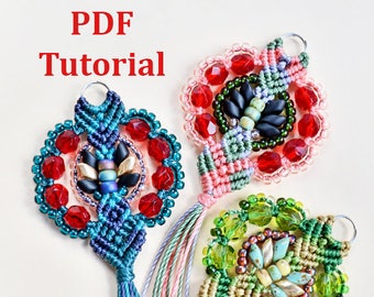 PDF tutorial - Macrame pendant with a tassel, DIY project, step-by-step, pattern